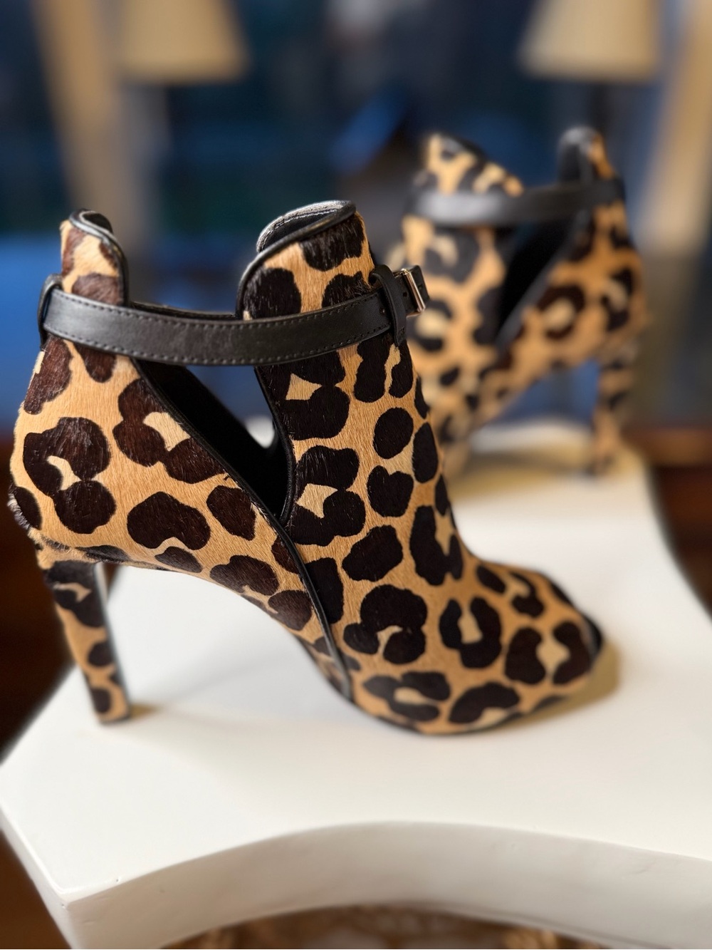 Michael Kors Leopard Print Open-Toe Ankle Booties - Tan & Black - Picture 3 of 10